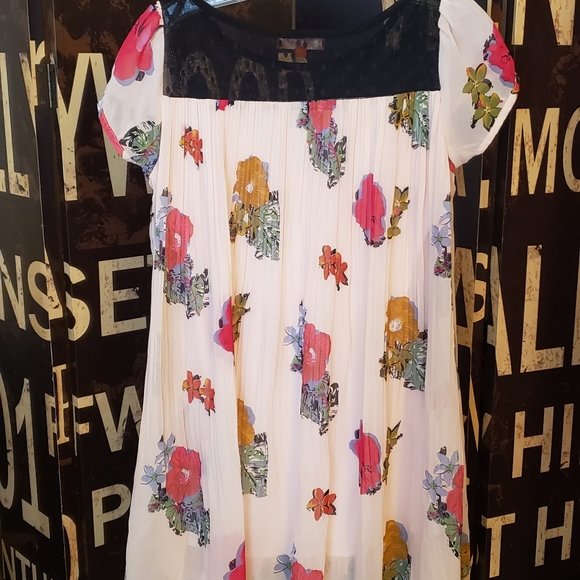 Pretty In Pink Floral Sheer Dress Round Neckline - Picture 2 of 2